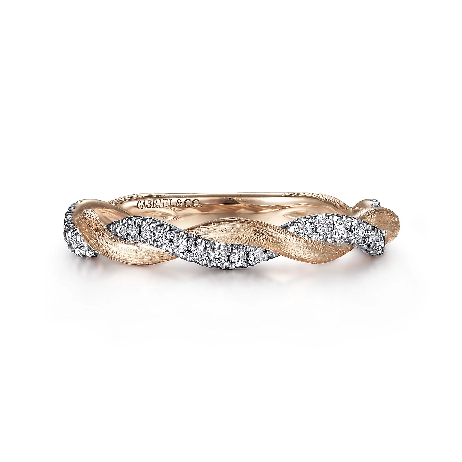 Flora - 14K Rose Gold Round Diamond Three Stone Split Band Twist Engagement  Ring - Wedding Bands & Co.